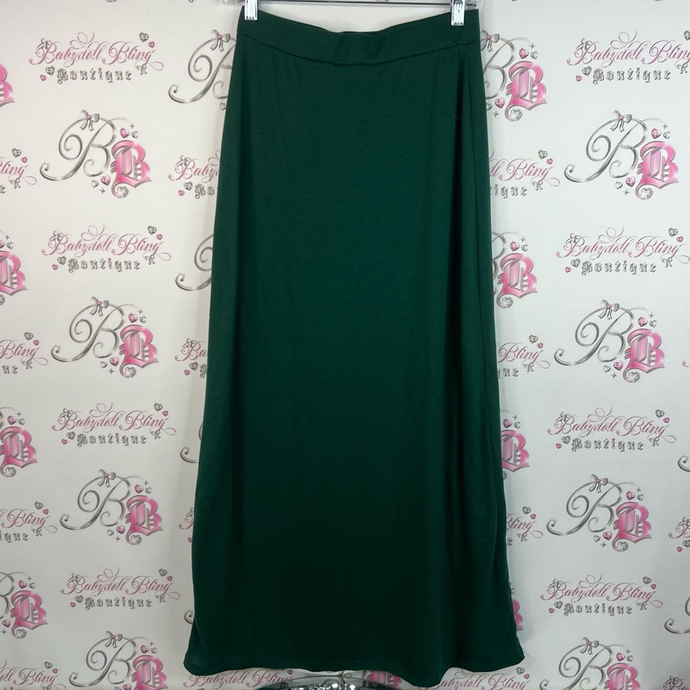 UK2LA skirt maxi long forest dark Deep Green Maxi Skirt Stretchy long style